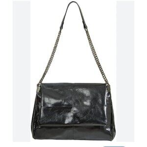 House of Harlow 1960 Flap Black Crossbody Handbag Fx Patent Leather